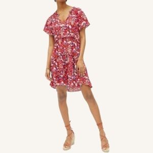 By Anthropologie Robin Tiered Mini Dress In Berry Blue Cream Floral Animal Print